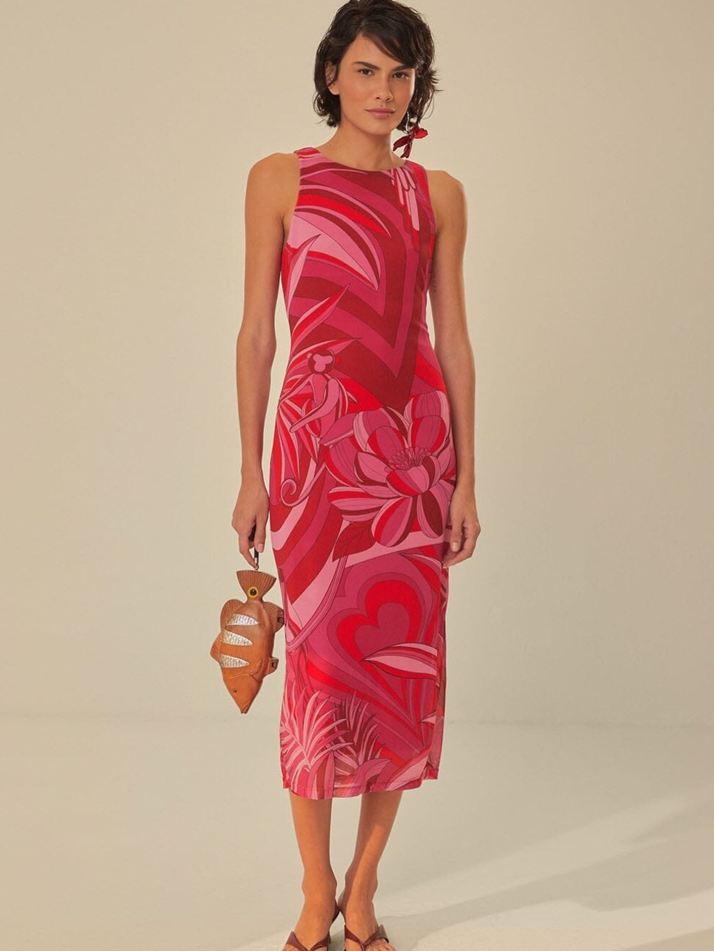 Farm Rio Red Endless Summer Tulle Midi Dress